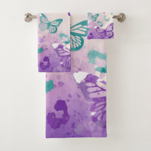 Butterfly Leopard White Bath Towel Set