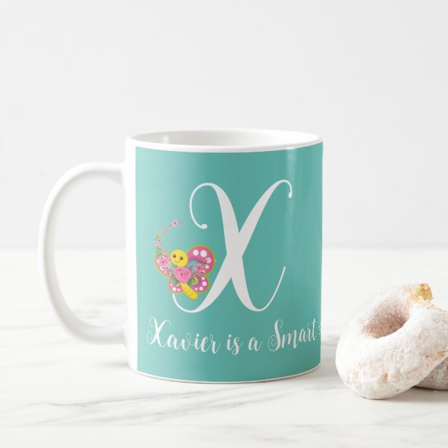 Butterfly Letter X Floral Mug (With Donut)