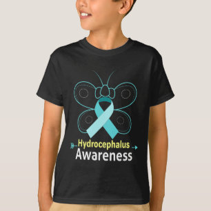 Butterfly Light Blue Ribbon Hydrocephalus Awarenes T-Shirt