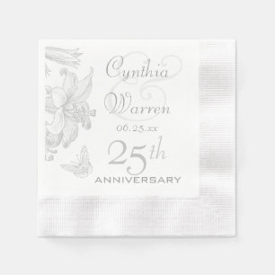 Butterfly Lilies 25th Silver Wedding Anniversary Napkin