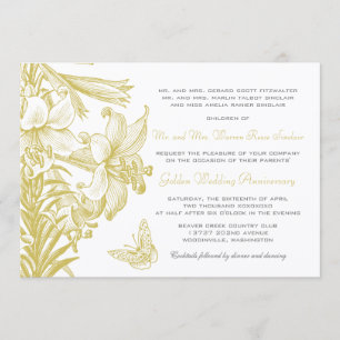 Butterfly Lilies Golden 50th Wedding Anniversary Invitation