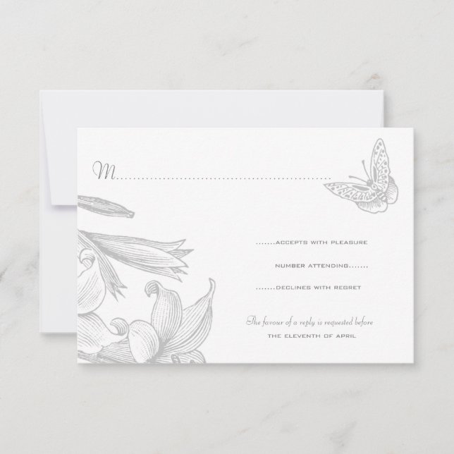 Butterfly Lilies Silver Wedding Anniversary RSVP (Front)