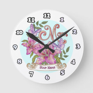 Butterfly Lily Mum  Round Clock