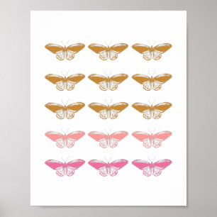 Butterfly Line Art Drawing in Pink and Orange Poster