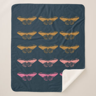 Butterfly Line Art Drawing in Pink and Orange Sherpa Blanket