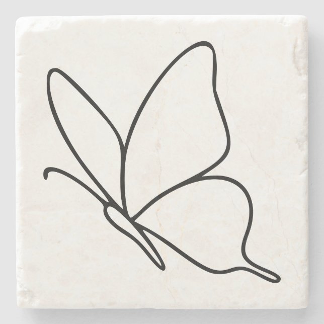 Butterfly Line Art –  Insect Illustration  Stone Coaster (Front)