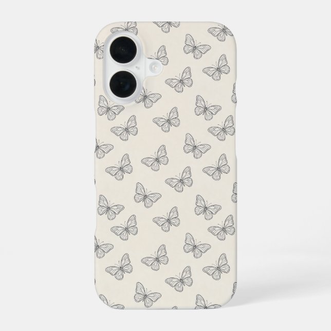 Butterfly Line Art Pattern iPhone 16 Case (Back)
