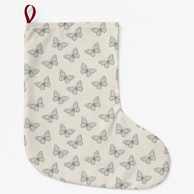 Butterfly Line Art Pattern Large Christmas Stocking (Front)
