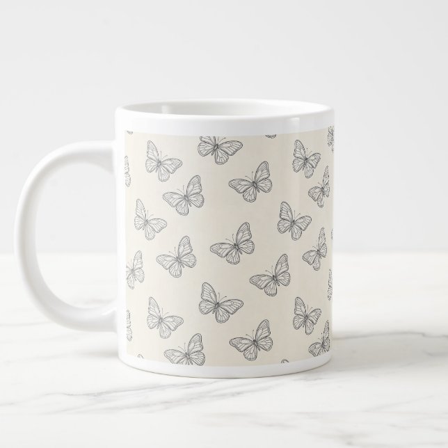 Butterfly Line Art Pattern Large Coffee Mug (Left)