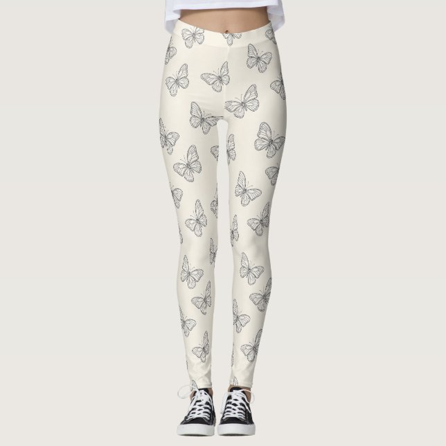 Butterfly Line Art Pattern Leggings (Front)