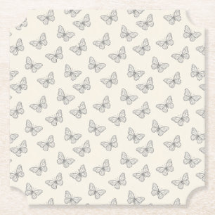 Butterfly Line Art Pattern Paper Coaster
