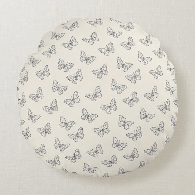 Butterfly Line Art Pattern Round Cushion (Front)
