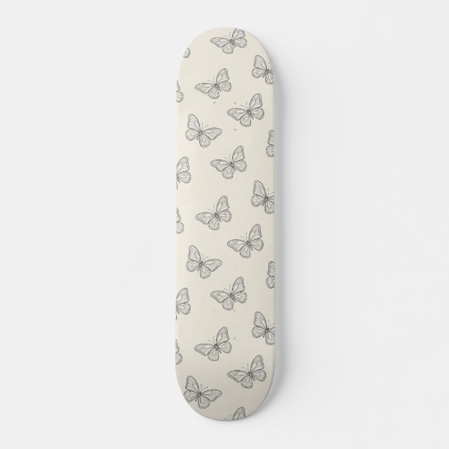 Butterfly Line Art Pattern Skateboard (Front)