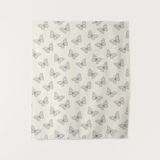 Butterfly Line Art Pattern Tapestry (Front)