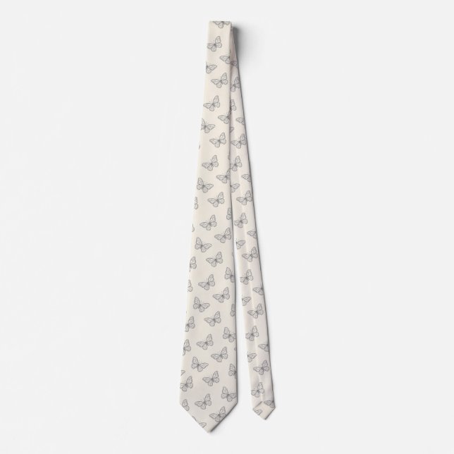 Butterfly Line Art Pattern Tie (Front)