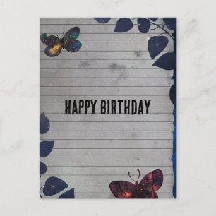 Butterfly Lined Paper Collage Birthday Postcard