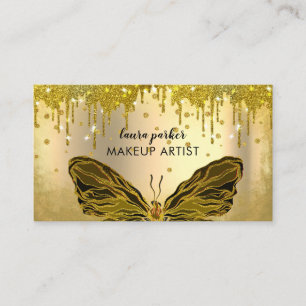 Butterfly Logo Gold Glitter Dripping Girly Busine Business Card