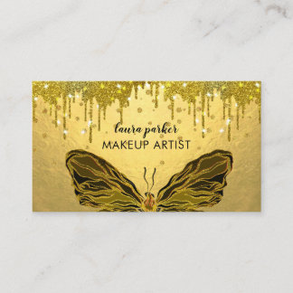 Butterfly Logo Gold Glitter Dripping Girly Business Card