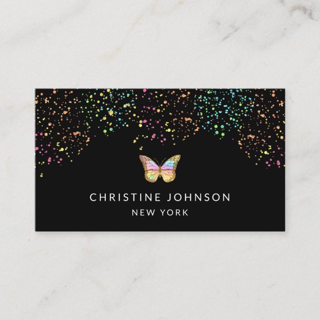 butterfly logo on black background business card (Front)