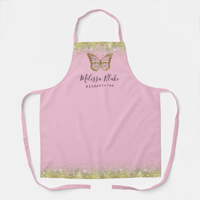butterfly logo on faux gold sparkle   apron (Front)