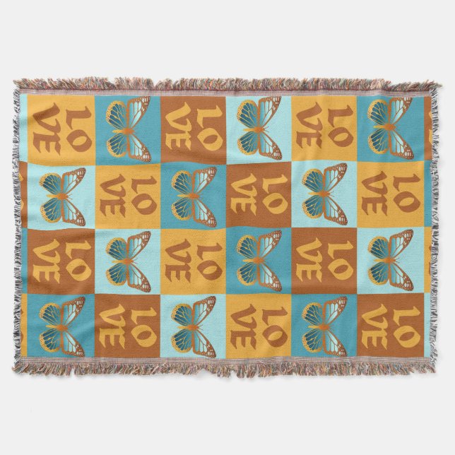 Butterfly Love Pattern | Blue & Orange Gradient Throw Blanket (Front)