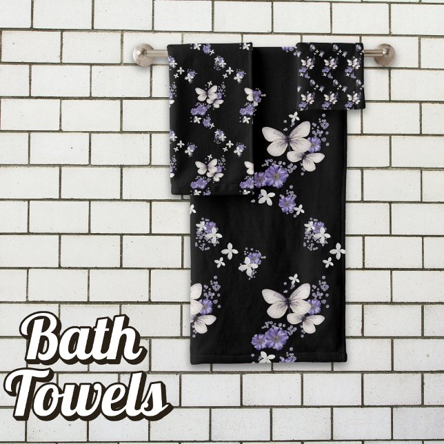 Butterfly Lunar Flight Bath Towel Set (Enigmatic Elegance: Where Purple Wings Meet Midnight Serenity.)