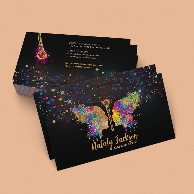 Butterfly Makeup Brush Female Profile Business Card (Creator Uploaded)