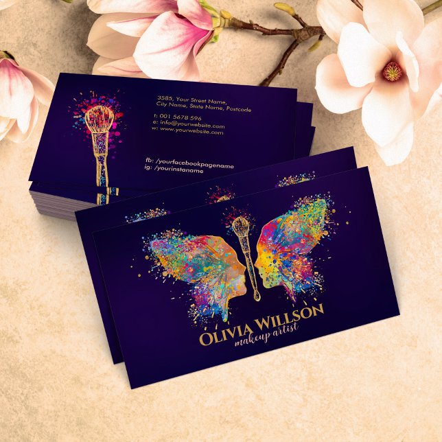 Butterfly Makeup Brush Female Profile Business Card (Creator Uploaded)