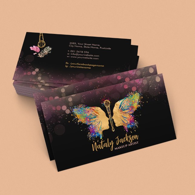 Butterfly Makeup Brush Female Profile Business Card (Creator Uploaded)