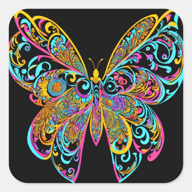 BUTTERFLY MANDALA ART FOR SPIRITUAL MEDITATION SQUARE STICKER (Front)