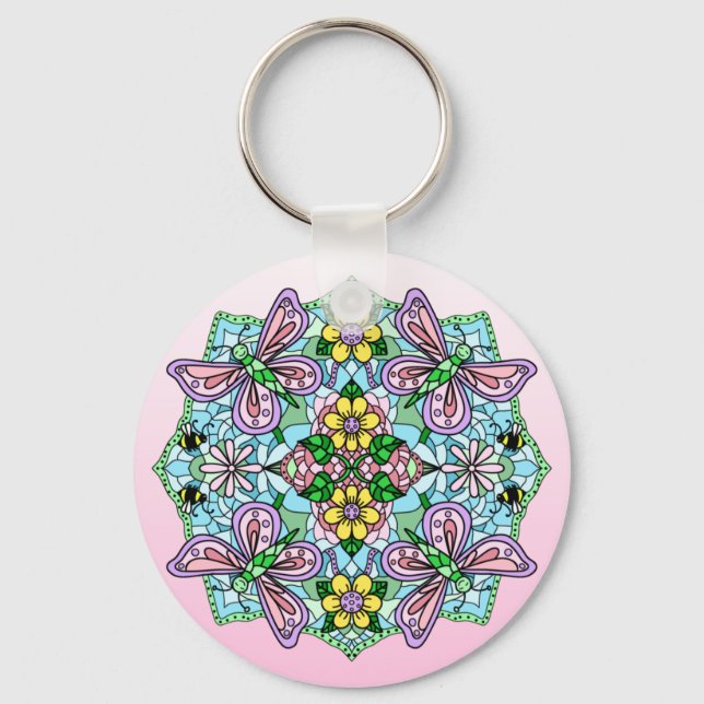 Butterfly Mandala Whimsical Hand Drawn  Key Ring (Front)