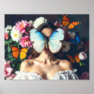 Butterfly Mask with Floral Surrounding Poster