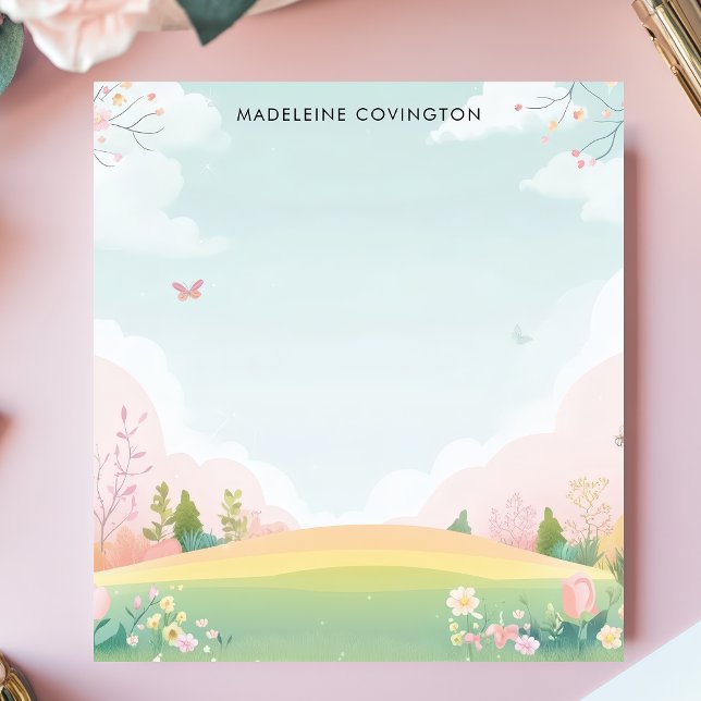 Butterfly Meadow Floral Personalised Name Notepad (Creator Uploaded)