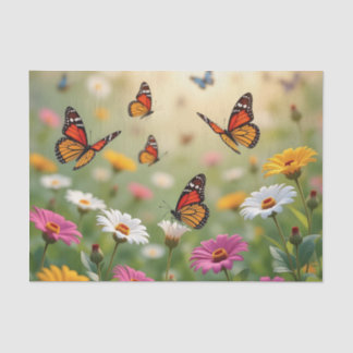 Butterfly Meadow Seamless Pattern Vibrant Flowers Tissue Paper