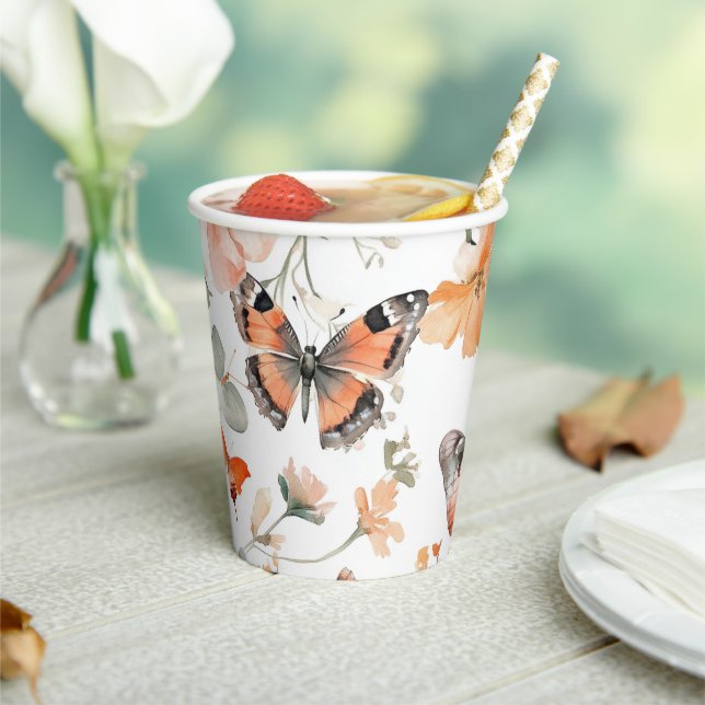Butterfly Meadow Watercolor Pretty Bridal Shower Paper Cups (Insitu)