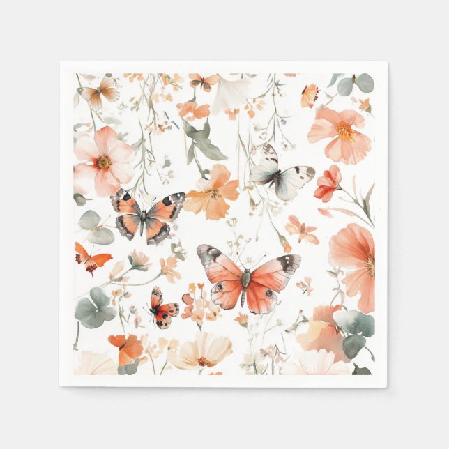 Butterfly Meadow Watercolor Pretty Napkin (Front)