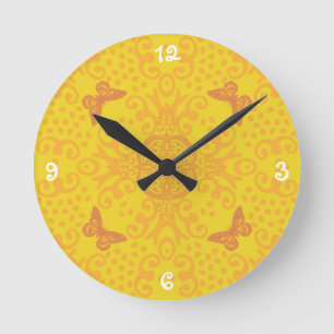Butterfly Medallion Gold Round Clock