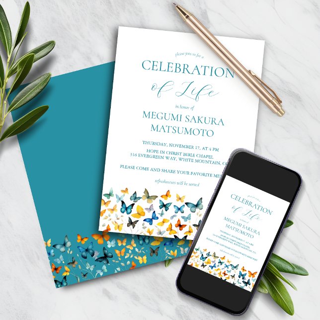 Butterfly Memorial Invitation - Teal Back (Creator Uploaded)