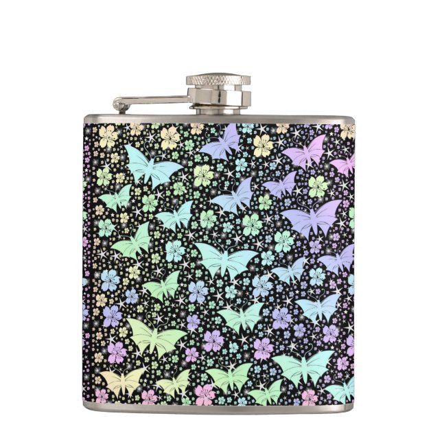 butterfly, metal, decoration, design, background, hip flask (Front)