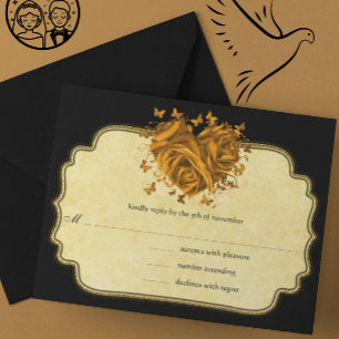 Butterfly Metallic Gold Heart Gold Faux Parchment RSVP Card