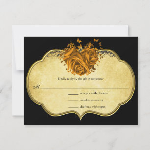 Butterfly Metallic Gold Heart Gold Faux Parchment RSVP Card
