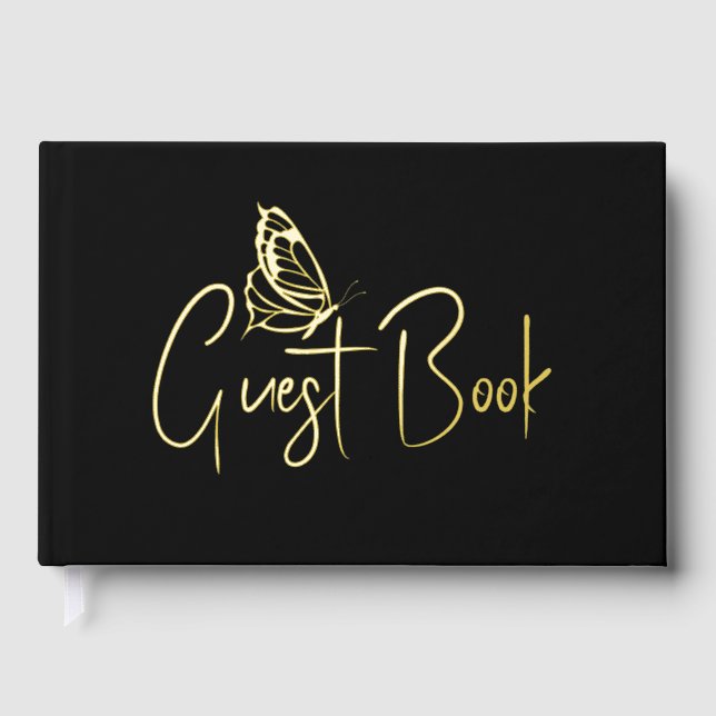 Butterfly minimalist black gold foil 100 page guest book (Front)