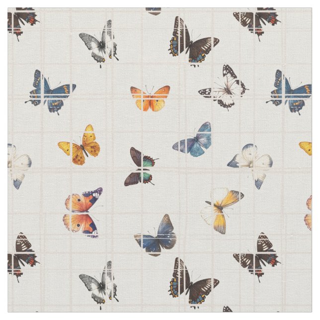 Butterfly mix beige fabric (Close Up)