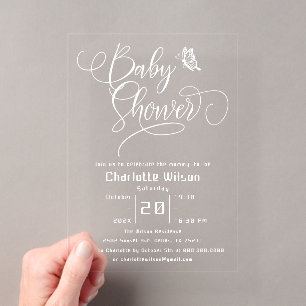 Butterfly Modern Minimal Baby Shower Acrylic Invitations