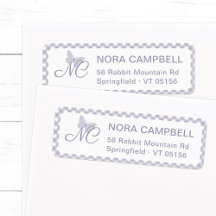 Butterfly Monogram Lavender Gingham Return Address