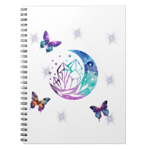Butterfly, Moon, and Crystals notebook