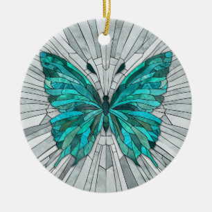Butterfly Mosaic -Emerald Green and Grey Ceramic Tree Decoration