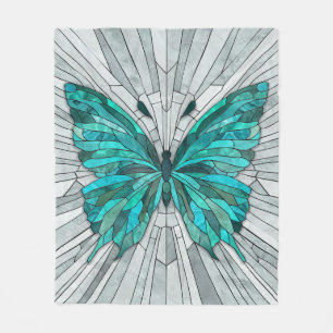 Butterfly Mosaic -Emerald Green and Grey Fleece Blanket
