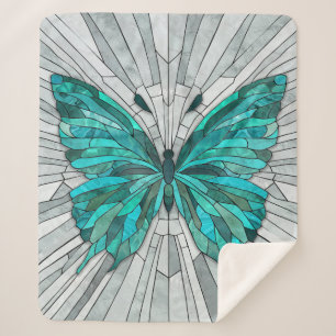 Butterfly Mosaic -Emerald Green and Grey Sherpa Blanket