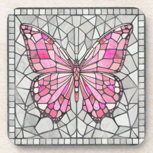 Butterfly Mosaic - Fairy Tale Pink and grey Coaster
